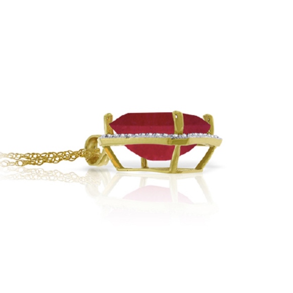 14K. SOLID GOLD NECKLACE NATURAL DIAMONDS & RUBY - Picture 4 of 6